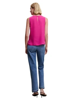 T-shirt sans manches fuchsia uni avec une coupe asymétrique et un col rond