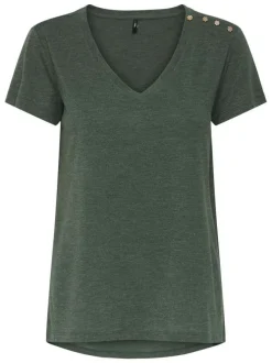 T-shirt sapin uni avec une coupe droite à col v et des manches courtes