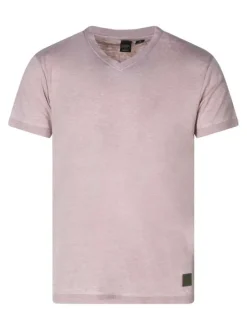 T-shirt saumon uni pourvu d'un col v et des manches courtes
