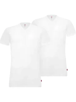 T-shirts blancs en coton unis avec une coupe droite et un col V