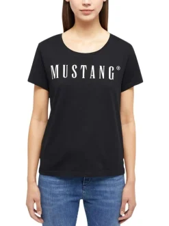 T-shirt slim Alma en coton noir avec logo blanc imprimé et col rond large