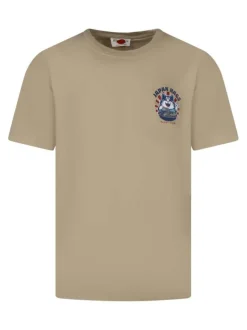 T-shirt taupe en coton à coupe droite pourvu de manches courtes