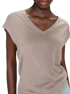 T-shirt taupe uni avec une coupe droite et des manches courtes