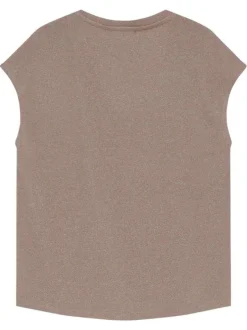 T-shirt taupe uni avec une coupe droite et des manches courtes
