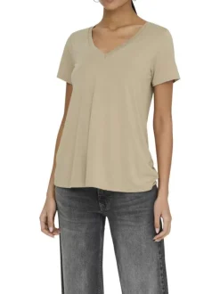 T-shirt taupe uni avec une coupe droite et des manches courtes