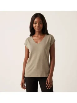 T-shirt taupe uni avec une coupe droite et des manches courtes