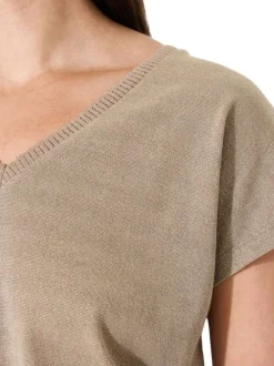 T-shirt taupe uni avec une coupe droite et des manches courtes