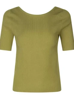 T-shirt tilleul côtelé avec une coupe près du corps col rond et manche 3/4
