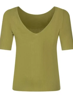 T-shirt tilleul côtelé avec une coupe près du corps col rond et manche 3/4