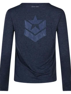 T-shirt Torina Icon marine uni droit fluide à col v et à manches longues