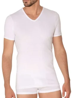 T-shirt uni blanc en pur coton premium avec coupe près du corps et col v