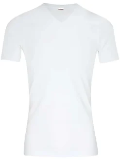 T-shirt uni blanc en pur coton premium avec coupe près du corps et col v