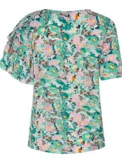 T-shirt vert avec imprimé floral all-over coupe droite col rond