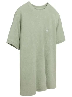 T-shirt vert à coupe droite pourvu d'un col rond et de manches courtes