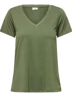 T-shirt vert 0 coupe droite pourvu d'un col v et de manches courtes