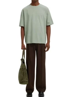 T-shirt vert d'eau uni coupe ample avec un col rond et des manches courtes