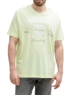 T-shirt vert imprimé blanc en coton avec un col rond et des manches courtes