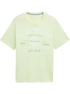 T-shirt vert imprimé blanc en coton avec un col rond et des manches courtes