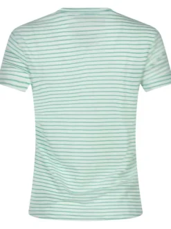 T-shirt vert rayé avec une coupe droite et un col rond à manches courtes