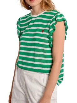 T-shirt vert rayé avec une coupe droite un col rond et des manches courtes