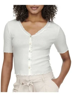 T-shirt vert rayé coupe droite col V à manches courtes en lurex