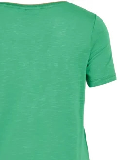 T-shirt vert rayé coupe droite col V à manches courtes en lurex
