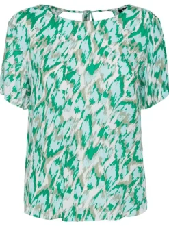 T-shirt vert tacheté avec une coupe droite col rond et à manches courtes