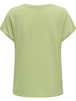 T-shirt vert tilleul à rayures fines pailletées avec une coupe fluide et à col v