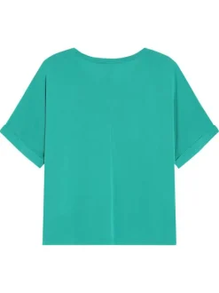 T-shirt vert uni avec une coupe droite et des manches courtes