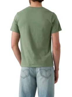 T-shirt vert uni à coupe droite avec le logo de la marque et manches courtes