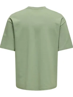 T-shirt vert uni épais avec une coupe oversize et un col rond