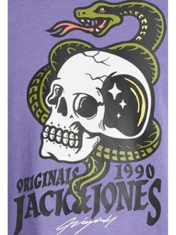 T-shirt violet en coton biologique mélangé avec une coupe droite et un col rond