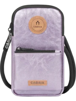 Étui téléphone Capri lilas brillant en simili cuir avec un cordon noir