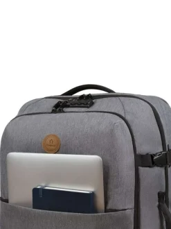 Valise gris clair unie avec anses et plusieurs compartiments zippés