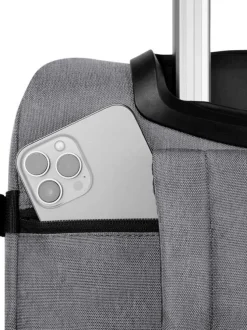 Valise gris clair unie avec plusieurs poches zippées et anse