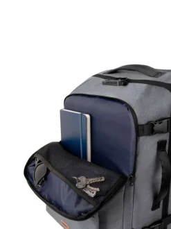 Valise gris clair unie avec plusieurs poches zippées et anse