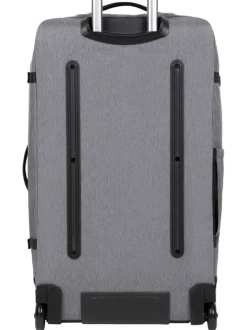 Valise gris unie à roulettes pourvue d'une fermeture zippée et à code