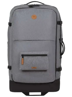 Valise gris unie à roulettes pourvue d'une fermeture zippée et à code