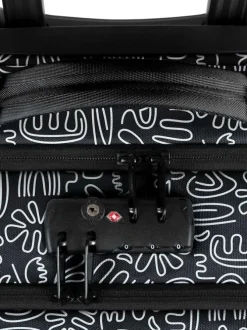 Valise noire à imprimé fleuri façon graffiti blanc et fermetures zippées