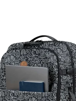 Valise noire à imprimé fleuri façon graffiti blanc et fermetures zippées