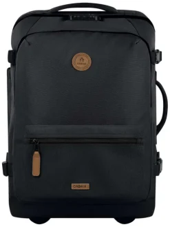 Valise noire unie avec anse de transport et fermetures zippées