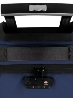 Valise à roulettes S bleue marine unie avec des bretelles au dos