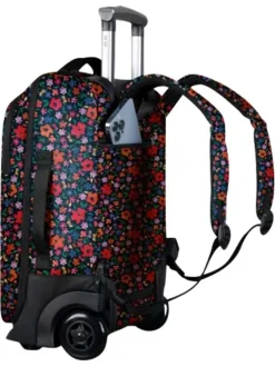 Valise à roulettes XS noire à imprimé liberty avec des bretelles au dos