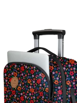 Valise à roulettes XS noire à imprimé liberty avec des bretelles au dos