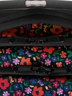 Valise à roulettes XS noire à imprimé liberty avec des bretelles au dos