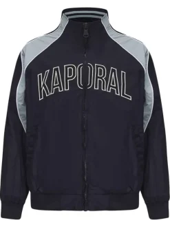 Veste bleue marine uni à col montant avec le nom de la marque