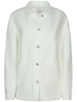Veste blanche unie coupe droite col chemise à manches longues