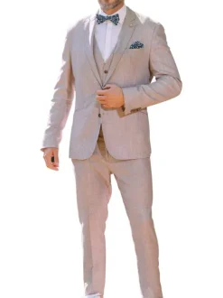 Veste blazer complet rose unie coupe ajustée avec un col cubain