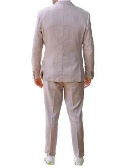 Veste blazer complet rose unie coupe ajustée avec un col cubain