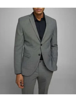 Veste blazer gris avec boutons et poches passepoilées à l'avant